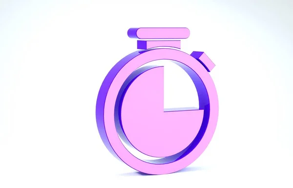 Purple Stopwatch icon isolated on white background. Time timer sign. 3d illustration 3D render — Stock Photo, Image