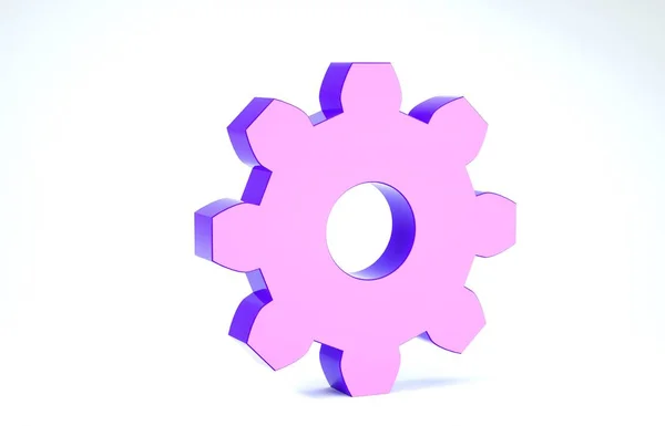 Icono de engranaje púrpura aislado sobre fondo blanco. Señal de configuración del engranaje Cogwheel. Un símbolo de engranaje. 3D ilustración 3D render — Foto de Stock