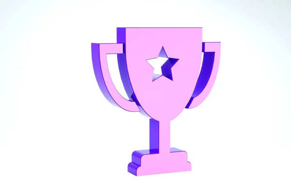 Lila Pokal-Symbol isoliert auf weißem Hintergrund. Auszeichnungssymbol. Meisterpokal. 3D Illustration 3D Renderer — Stockfoto