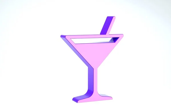 Purple Martini glass icon isolated on white background. Cocktail icon. Wine glass icon. 3d illustration 3D render — 스톡 사진