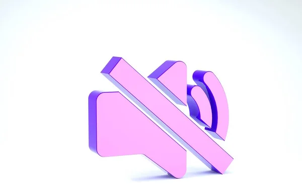 Фіолетова піктограма гучномовця ізольована на білому тлі. Немає піктограми звуку. Символ вимкнення гучності. 3D ілюстрація 3D рендеринга — стокове фото