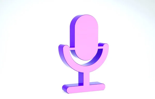 Icono de micrófono púrpura aislado sobre fondo blanco. En el micrófono de radio de aire. Firma del portavoz. 3D ilustración 3D render — Foto de Stock