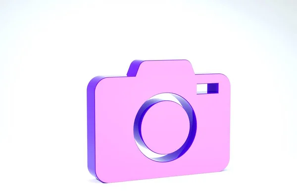 Icono de cámara fotográfica púrpura aislado sobre fondo blanco. Icono de cámara fotográfica. 3D ilustración 3D render — Foto de Stock