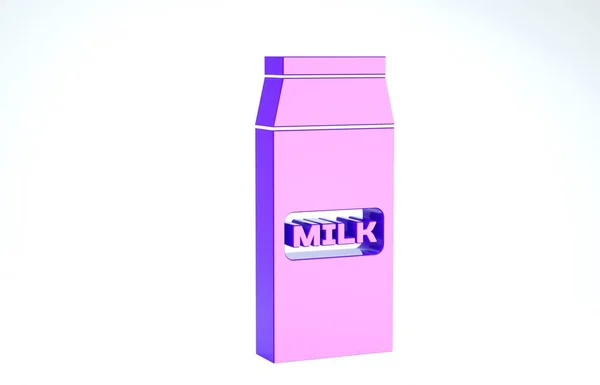 Purple Paper package for milk icon isolated on white background. Milk packet sign. 3d illustration 3D render