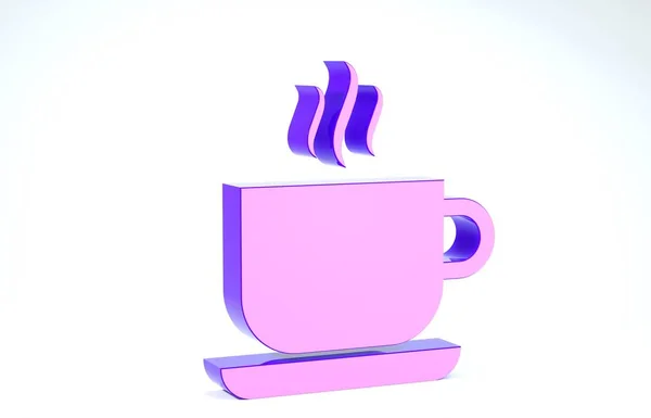 ไอคอนถ้วยกาแฟสีม่วงแยกจากพื้นหลังสีขาว ถ้วยชา กาแฟร้อนค่ะ ภาพ 3D 3D — ภาพถ่ายสต็อก