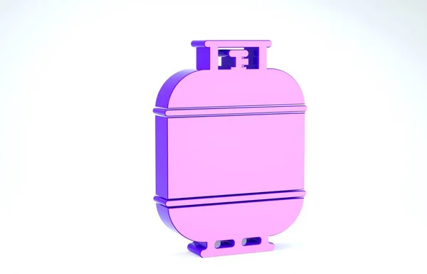 Фіолетовий пропан газовий бак ізольований на білому тлі. Піктограма горючого газового бака. 3D ілюстрація 3D рендеринга — стокове фото