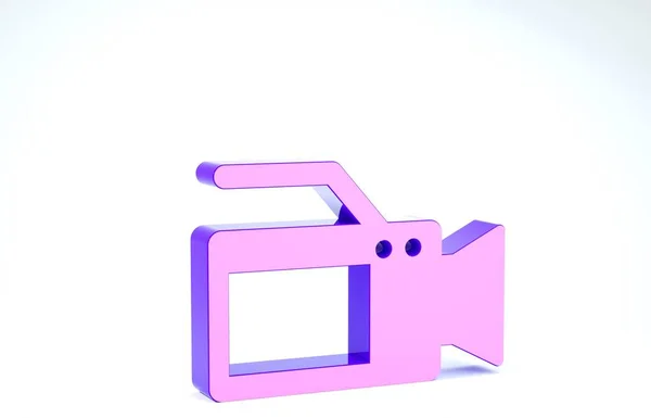 Icono de cámara de cine púrpura aislado sobre fondo blanco. Videocámara. Signo de película. Proyector de cine. 3D ilustración 3D render — Foto de Stock