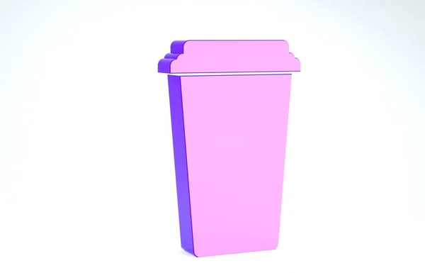 Фіолетовий значок чашки кави ізольовано на білому тлі. Одноразова чашка кави з гарячою кавою. 3D ілюстрація 3D рендеринга — стокове фото