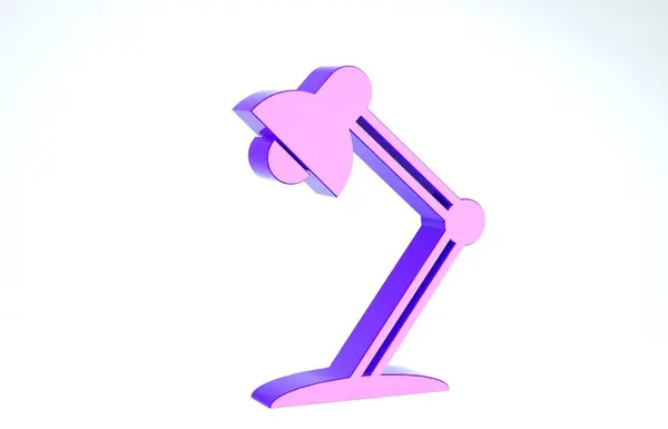 Lila Tischlampe Symbol isoliert auf weißem Hintergrund. Bürotischlampe vorhanden. 3D Illustration 3D Renderer — Stockfoto