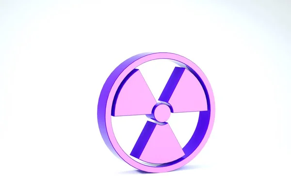 Фиолетовый радиоактивный значок выделен на белом фоне. Радиоактивный токсичный символ. Знак радиационной опасности. 3D-рендеринг — стоковое фото