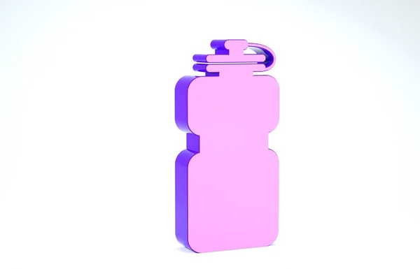 Fioletowa butelka Sport z ikoną wody na białym tle. Ilustracja 3d — Zdjęcie stockowe
