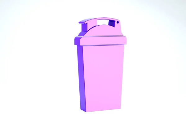 Fioletowy shaker fitness ikona izolowane na białym tle. Butelka z shakerem sportowym z wieczkiem na wodę i koktajle białkowe. Ilustracja 3d — Zdjęcie stockowe