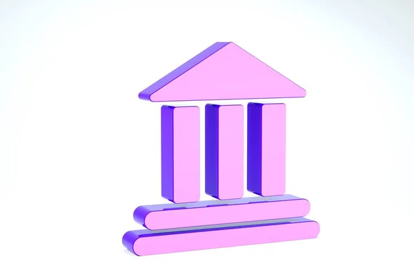 Lila Bank byggnad ikon isolerad på vit bakgrund. 3D-illustration 3D-återgivning — Stockfoto