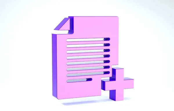 Purple Añadir nuevo icono de archivo aislado sobre fondo blanco. Copia el icono del documento. 3D ilustración 3D render —  Fotos de Stock