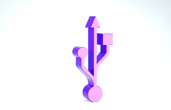 Lila usb Symbol Symbol isoliert auf weißem Hintergrund. 3D Illustration 3D Renderer — Stockfoto