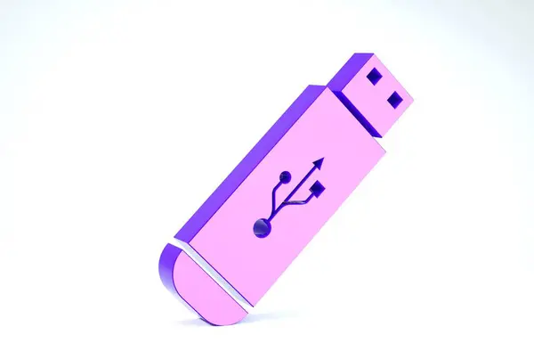 Lila USB-Stick-Symbol isoliert auf weißem Hintergrund. 3D Illustration 3D Renderer — Stockfoto