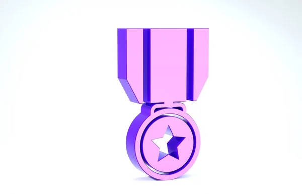 Violette Medaille mit Sternsymbol auf weißem Hintergrund. Siegerzeichen. Medaille verliehen. 3D Illustration 3D Renderer — Stockfoto