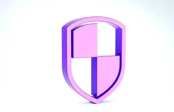 Purple Shield icon isolated on white background. Guard sign. 3d illustration 3D render — ストック写真
