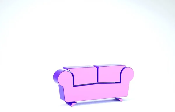 Sofá púrpura icono aislado sobre fondo blanco. 3D ilustración 3D render — Foto de Stock