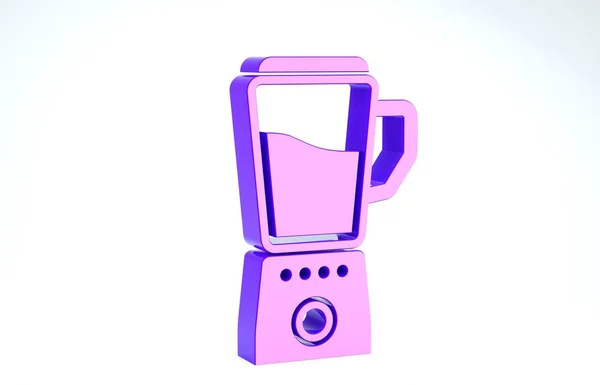 Ícone de liquidificador roxo isolado no fundo branco. Cozinha liquidificador estacionário elétrico com tigela. Cozinhar smoothies, coquetel ou suco. 3D ilustração 3D render — Fotografia de Stock