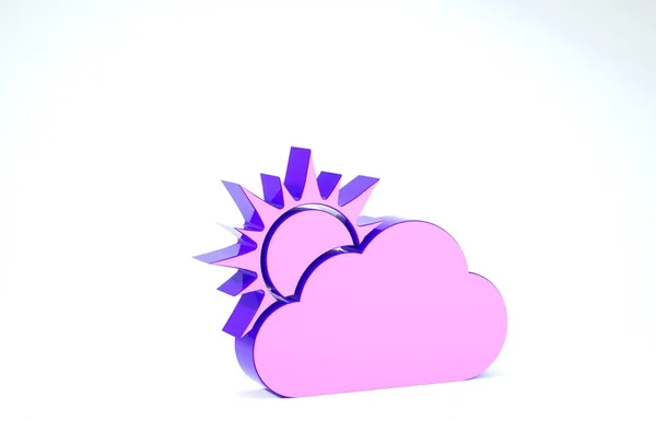 Purple Sun and cloud weather icon isolated on white background. 3d illustration 3D render — Stock Photo, Image