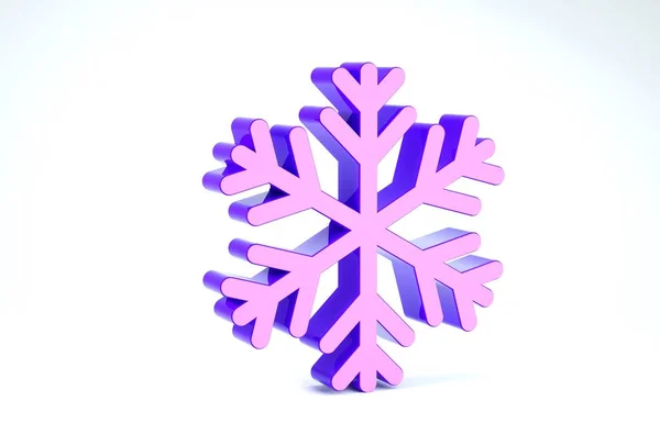 Icône de flocon de neige violet isolé sur fond blanc. Illustration 3D rendu 3D — Photo