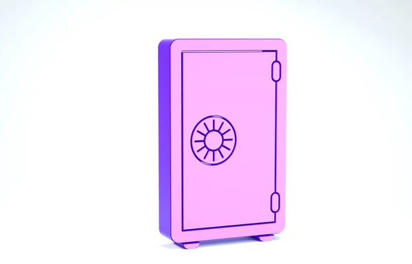 Icono de caja fuerte púrpura aislado sobre fondo blanco. La puerta caja fuerte una bóveda del banco con una cerradura combinada. Protección de datos fiable. 3D ilustración 3D render — Foto de Stock