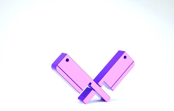Фиолетовый крест мясорубки значок изолирован на белом фоне. Кухонный нож для мяса. Нож мясника. 3D-рендеринг — стоковое фото