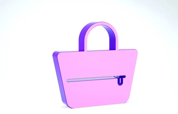 Ícone de bolsa roxa isolado no fundo branco. Sinal de mala feminina. Glamour símbolo de bagagem casual. 3D ilustração 3D render — Fotografia de Stock