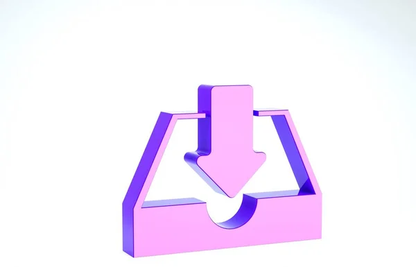 Violet Télécharger l'icône de la boîte de réception isolé sur fond blanc. Illustration 3D rendu 3D — Photo
