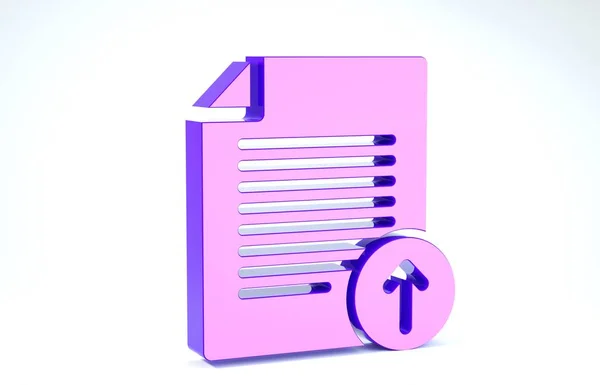 Purple Subir icono de archivo aislado sobre fondo blanco. Archivo símbolo del documento. Flecha del documento. 3D ilustración 3D render —  Fotos de Stock