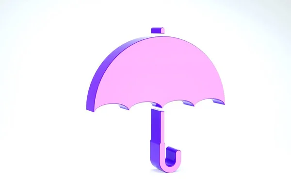 白い背景に紫色の傘のアイコンが隔離されています。3Dイラスト3Dレンダリング — ストック写真