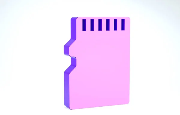 Icona della scheda di memoria Micro SD viola isolata su sfondo bianco. Illustrazione 3d rendering 3D — Foto Stock