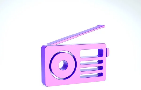 Purple Radio με εικονίδιο κεραίας που απομονώνεται σε λευκό φόντο. 3D απεικόνιση 3d καθιστούν — Φωτογραφία Αρχείου