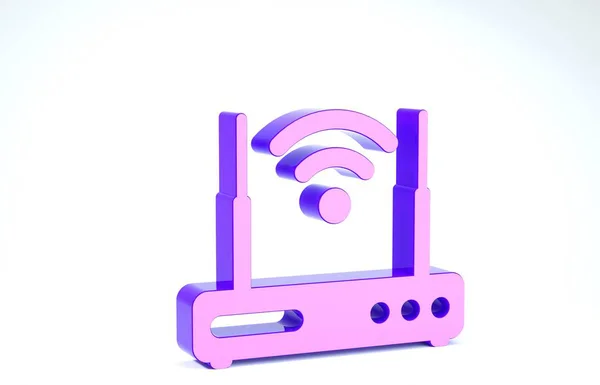 Router púrpura y señal wi-fi icono de símbolo aislado sobre fondo blanco. Router de módem Ethernet inalámbrico. Internet de tecnología informática. 3D ilustración 3D render —  Fotos de Stock