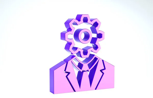 Purple Human head with gear inside icon isolated on white background. Artificial intelligence. Thinking brain sign. Symbol work of brain. 3d illustration 3D render — Stock Photo, Image