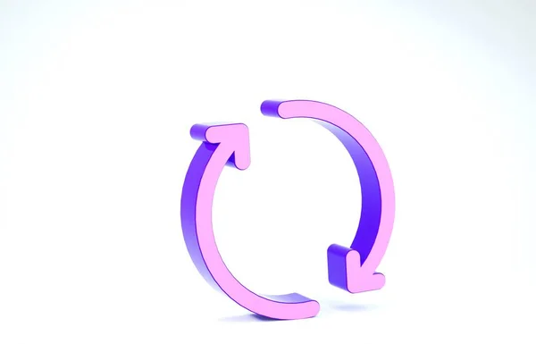 Фиолетовый Обновить значок изолирован на белом фоне. Символ перезагрузки. Стрелки вращения в знаке круга. 3D-рендеринг — стоковое фото