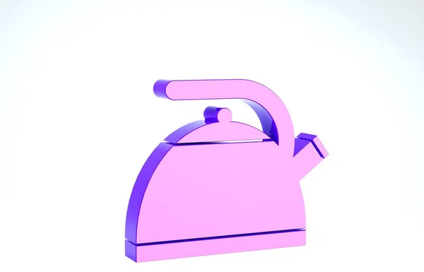 Bollitore viola con icona manico isolato su sfondo bianco. Icona della teiera. Illustrazione 3d rendering 3D — Foto Stock
