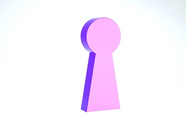 紫色钥匙孔图标孤立在白色背景。 成功解决的关键。 钥匙孔表达了谜语、秘密、安全、安保的概念。 3d说明3d — 图库照片