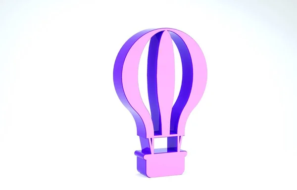 Icône de montgolfière violette isolée sur fond blanc. Transport aérien pour les voyages. Illustration 3D rendu 3D — Photo