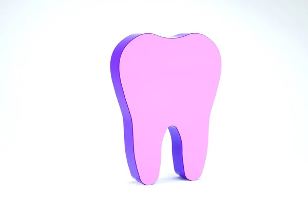 Ícone de dente roxo isolado no fundo branco. Símbolo de dente para clínica odontológica ou dentista centro médico e pacote de pasta de dentes. 3D ilustração 3D render — Fotografia de Stock