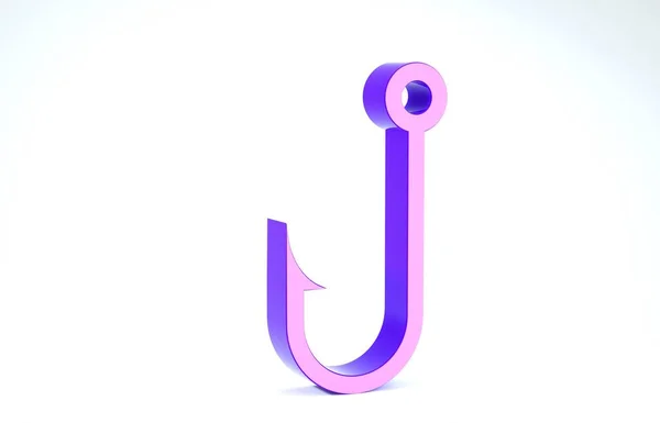 白の背景に隔離された紫色の釣針アイコン。3Dイラスト3Dレンダリング — ストック写真