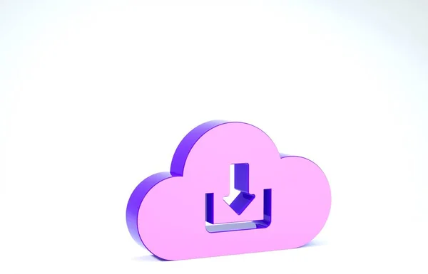Purple Cloud icona di download isolato su sfondo bianco. Illustrazione 3d rendering 3D — Foto Stock