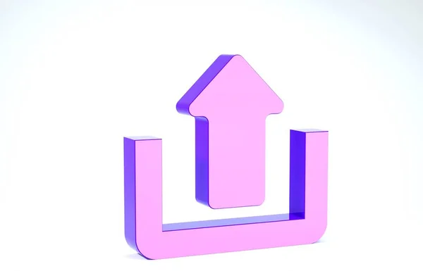 Фіолетова піктограма вивантаження ізольована на білому тлі. Стрілка вгору. 3D ілюстрація 3D рендеринга — стокове фото