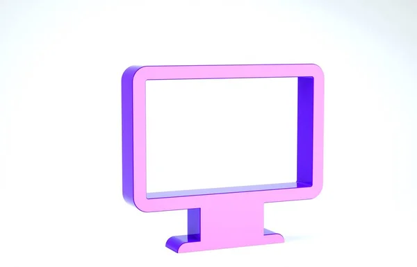 Фиолетовый экран монитора компьютера значок изолирован на белом фоне. Электронное устройство. Вид спереди. 3D-рендеринг — стоковое фото