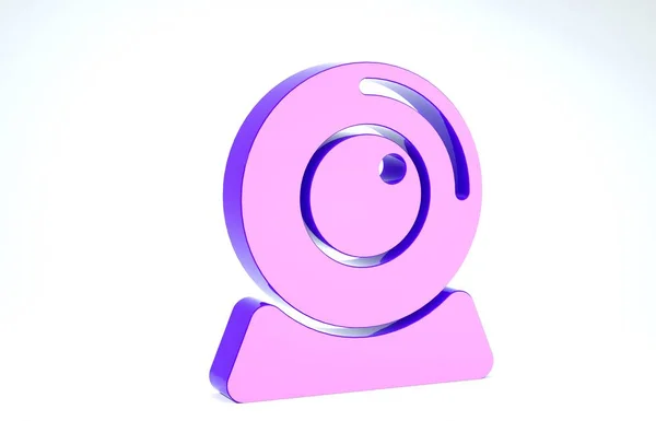 Icono de cámara web púrpura aislado sobre fondo blanco. Cámara de chat. Icono de cámara web. 3D ilustración 3D render — Foto de Stock