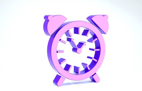 Icona orologio viola isolato su sfondo bianco. Svegliati, svegliati. Segnale orario. Illustrazione 3d rendering 3D — Foto Stock
