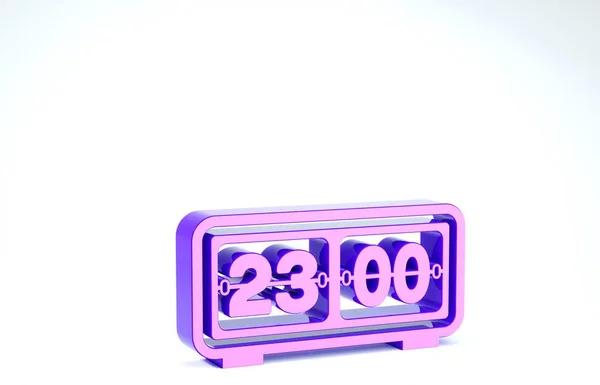 Roxo Retro flip clock ícone isolado no fundo branco. Relógio de aba de parede, modelo de contador de números, todos os dígitos com flips. 3D ilustração 3D render — Fotografia de Stock