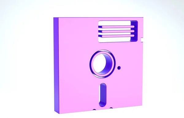 Purple Floppy disk in the 5.25-inch icon isolated on white background. Floppy disk for computer data storage. Diskette sign. 3d illustration 3D render — ストック写真