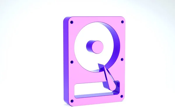 紫色のハードディスクドライブ白い背景に隔離されたHddアイコン。3Dイラスト3Dレンダリング — ストック写真